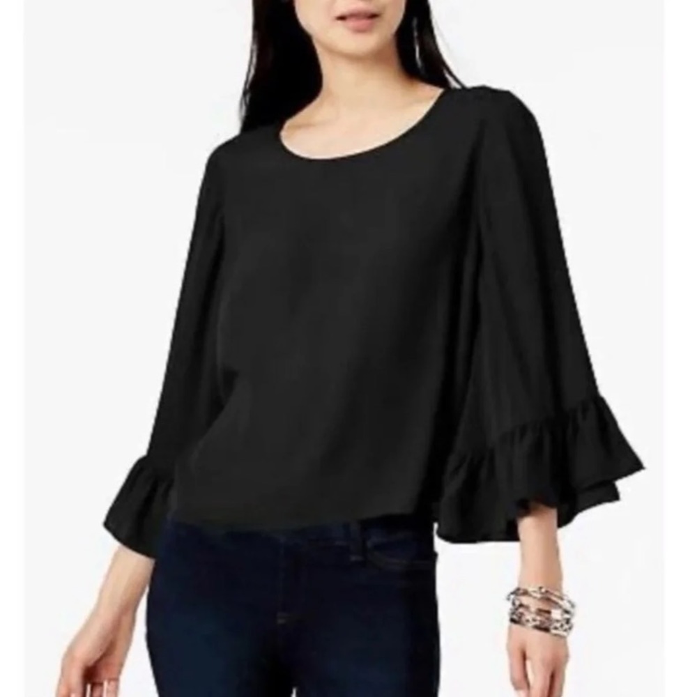 Anthropologie Drew Black Ruffled Sleeve blouse